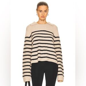 KHAITE Mateo Cashmere Sweater in Butter & Black Stripes Women's Size Medium